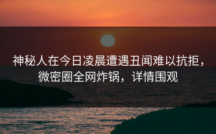 神秘人在今日凌晨遭遇丑闻难以抗拒，微密圈全网炸锅，详情围观